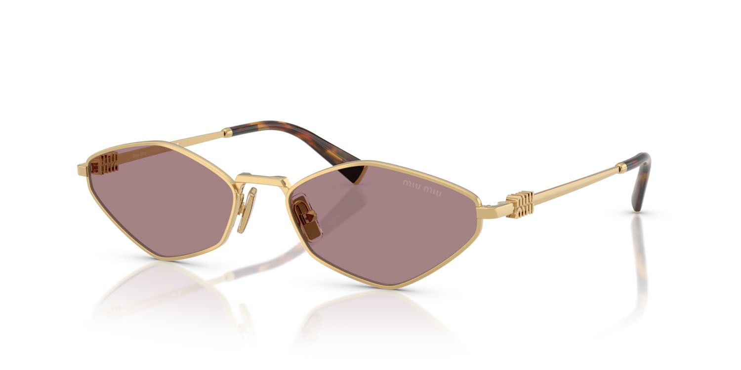 Occhiali da sole Miu Miu MU 56ZS (5AK20I) colore oro forma irregolare lenti viola chiaro/marrone