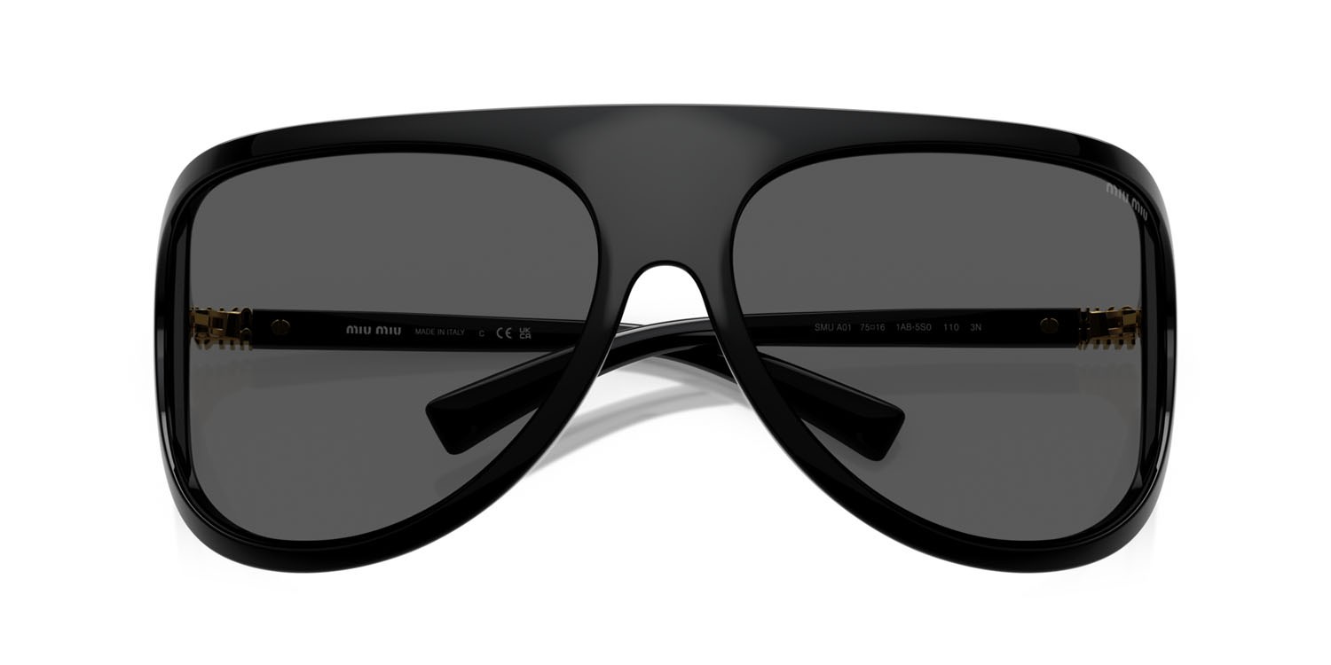 Occhiali da sole Miu Miu MU A01S (1AB5S0) colore nero forma irregolare lenti grigio scuro