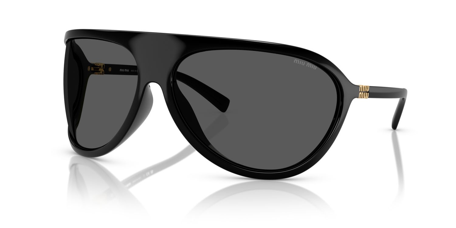 Occhiali da sole Miu Miu MU A01S (1AB5S0) colore nero forma irregolare lenti grigio scuro