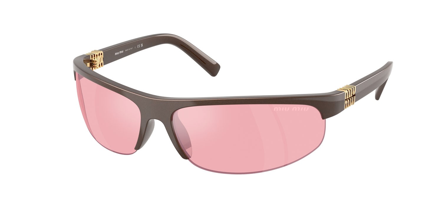 Occhiali da sole Miu Miu MU A02S (14Y70J) colore cacao metallizzato forma ovale lenti specchiata rosa