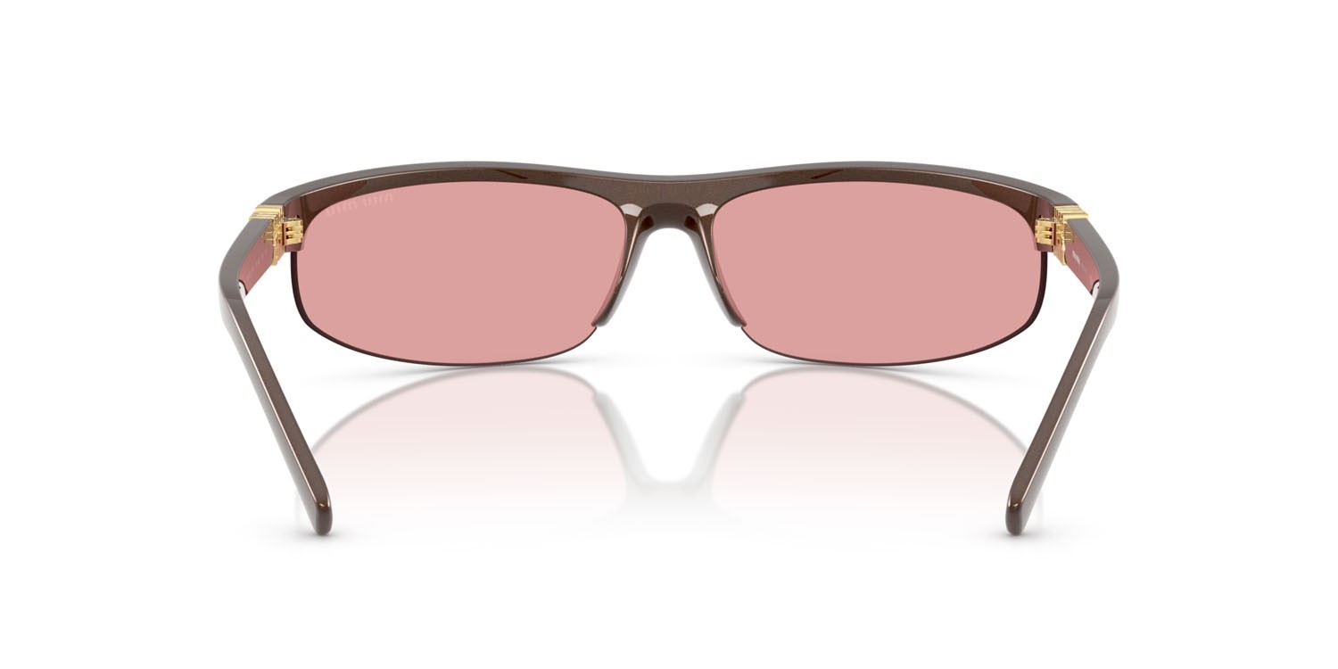 Occhiali da sole Miu Miu MU A02S (14Y70J) colore cacao metallizzato forma ovale lenti specchiata rosa