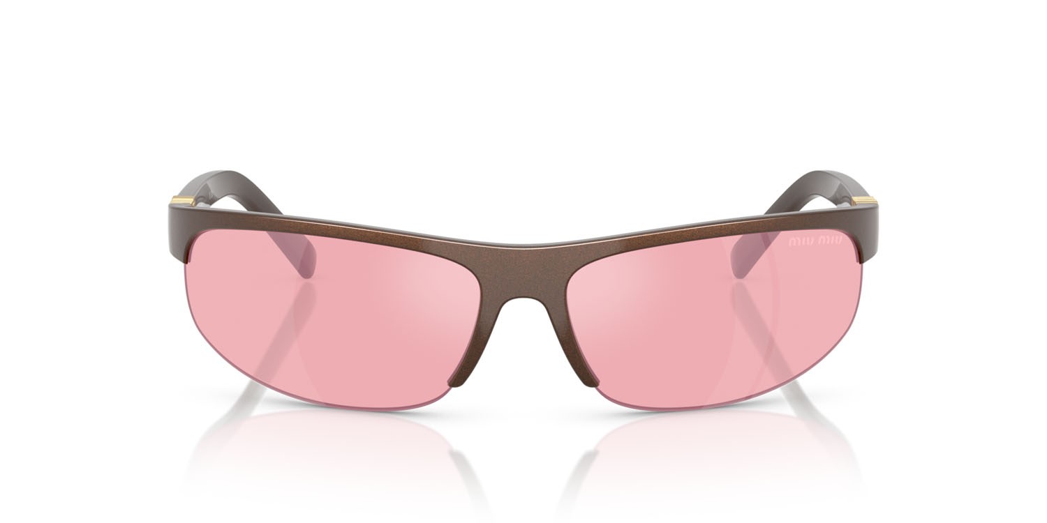 Occhiali da sole Miu Miu MU A02S (14Y70J) colore cacao metallizzato forma ovale lenti specchiata rosa