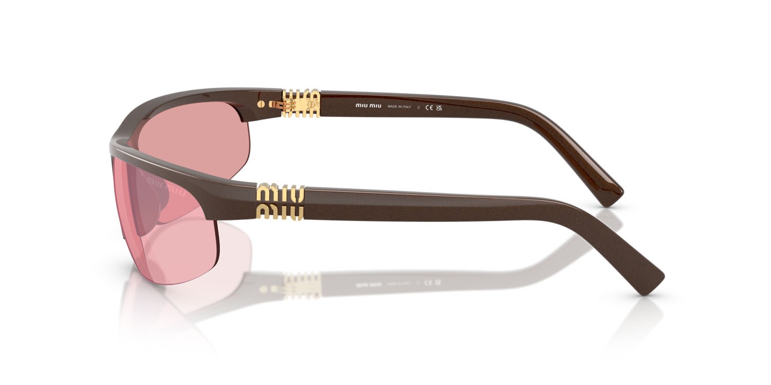 Occhiali da sole Miu Miu MU A02S (14Y70J) colore cacao metallizzato forma ovale lenti specchiata rosa