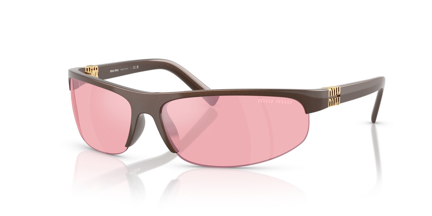 Occhiali da sole Miu Miu MU A02S (14Y70J) colore cacao metallizzato forma ovale lenti specchiata rosa