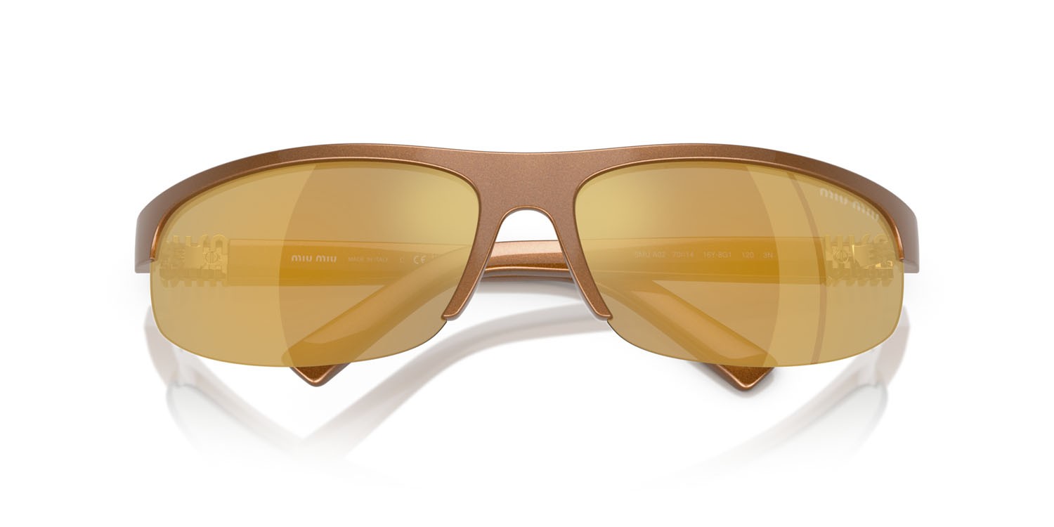 Occhiali da sole Miu Miu MU A02S (16Y8G1) colore ruggine metallizzato forma ovale lenti marrone specchiato oro
