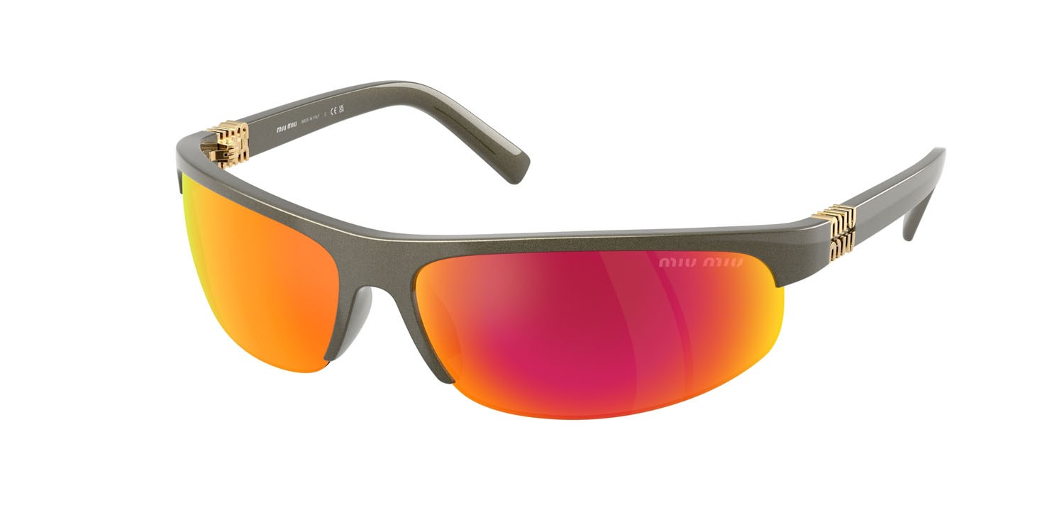 Occhiali da sole Miu Miu MU A02S (17Y5M0) colore kaki metal forma ovale lenti marrone specchiato arancione