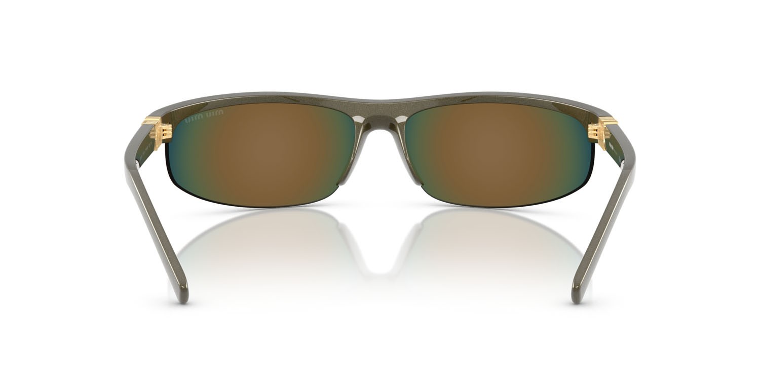 Occhiali da sole Miu Miu MU A02S (17Y5M0) colore kaki metal forma ovale lenti marrone specchiato arancione