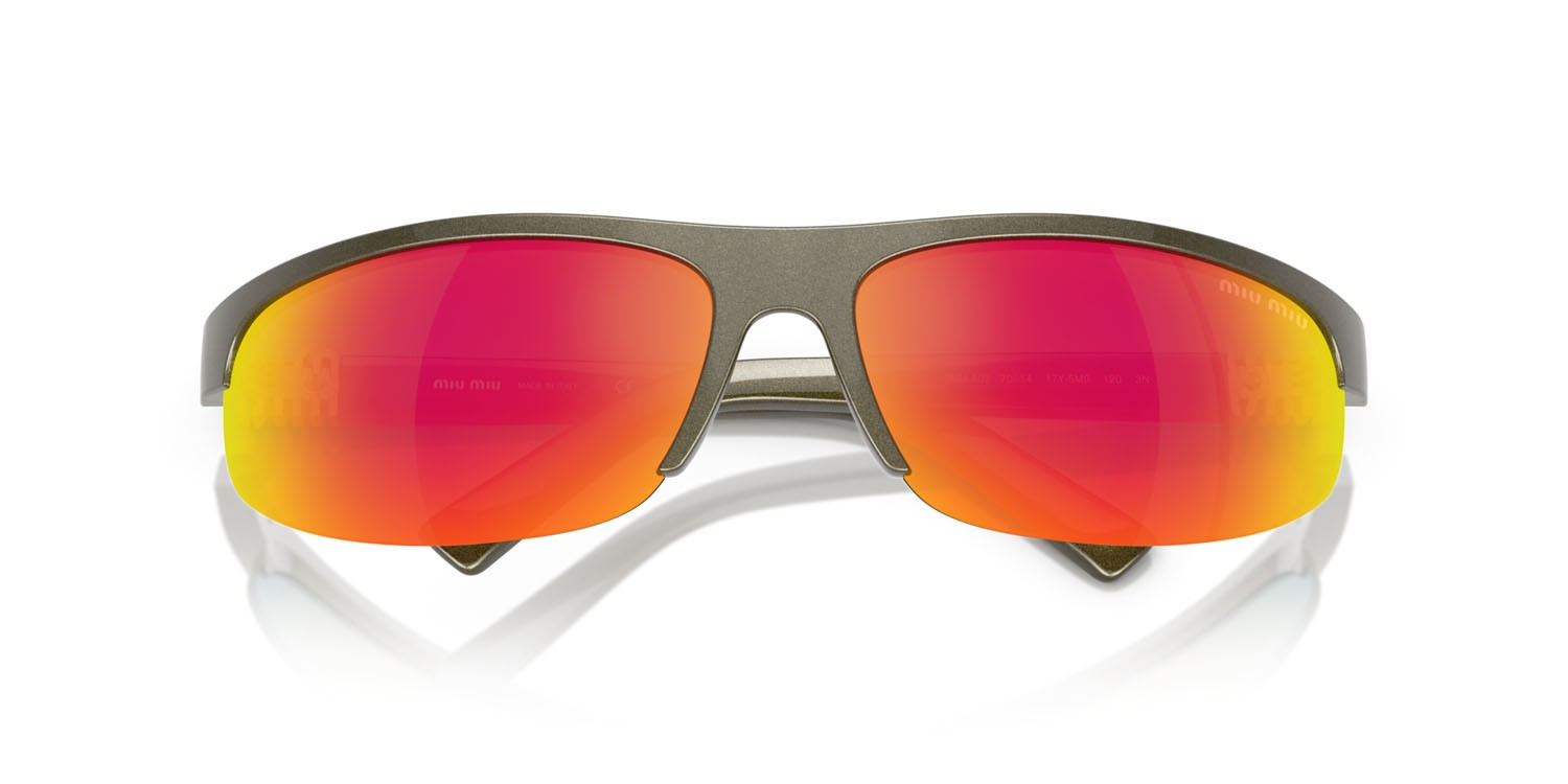 Occhiali da sole Miu Miu MU A02S (17Y5M0) colore kaki metal forma ovale lenti marrone specchiato arancione