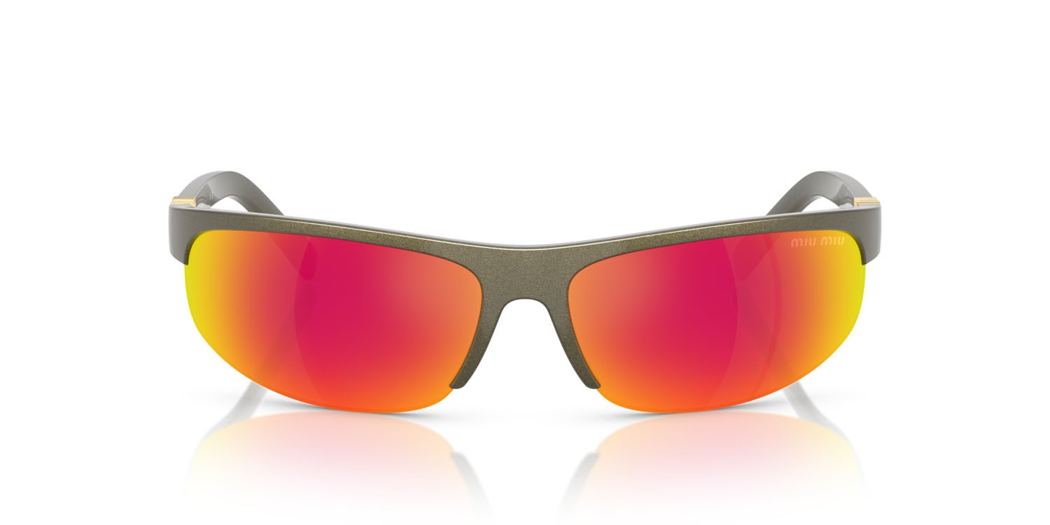 Occhiali da sole Miu Miu MU A02S (17Y5M0) colore kaki metal forma ovale lenti marrone specchiato arancione