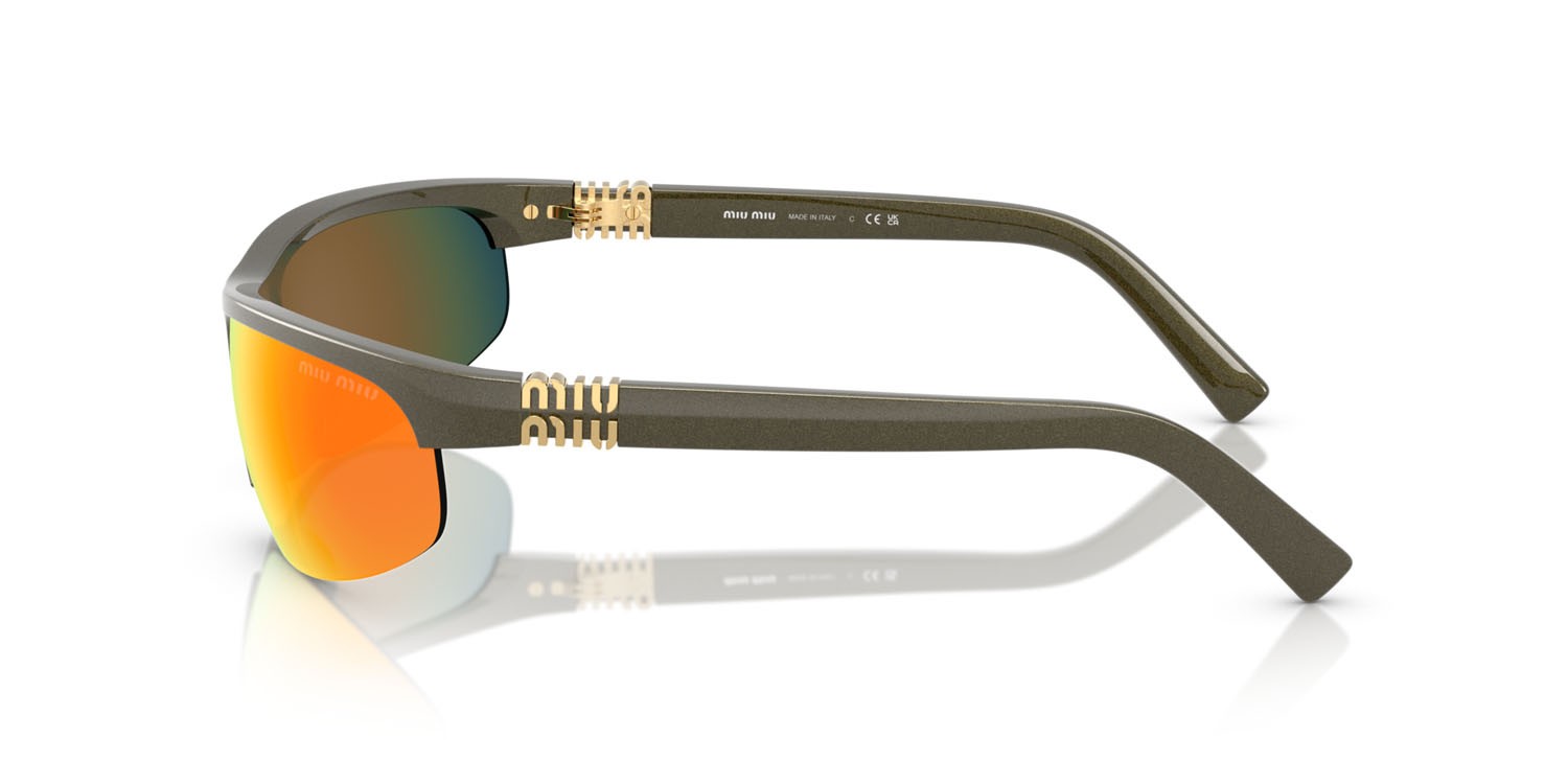 Occhiali da sole Miu Miu MU A02S (17Y5M0) colore kaki metal forma ovale lenti marrone specchiato arancione