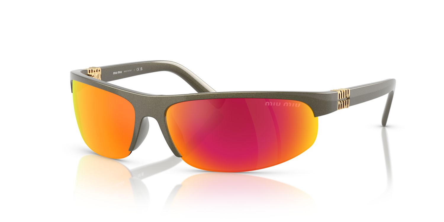 Occhiali da sole Miu Miu MU A02S (17Y5M0) colore kaki metal forma ovale lenti marrone specchiato arancione