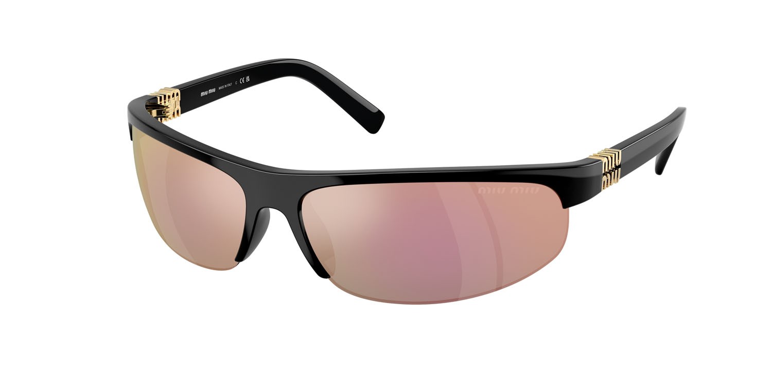 Occhiali da sole Miu Miu MU A02S (1AB90J) colore nero forma ovale lenti dark grey mirror pink