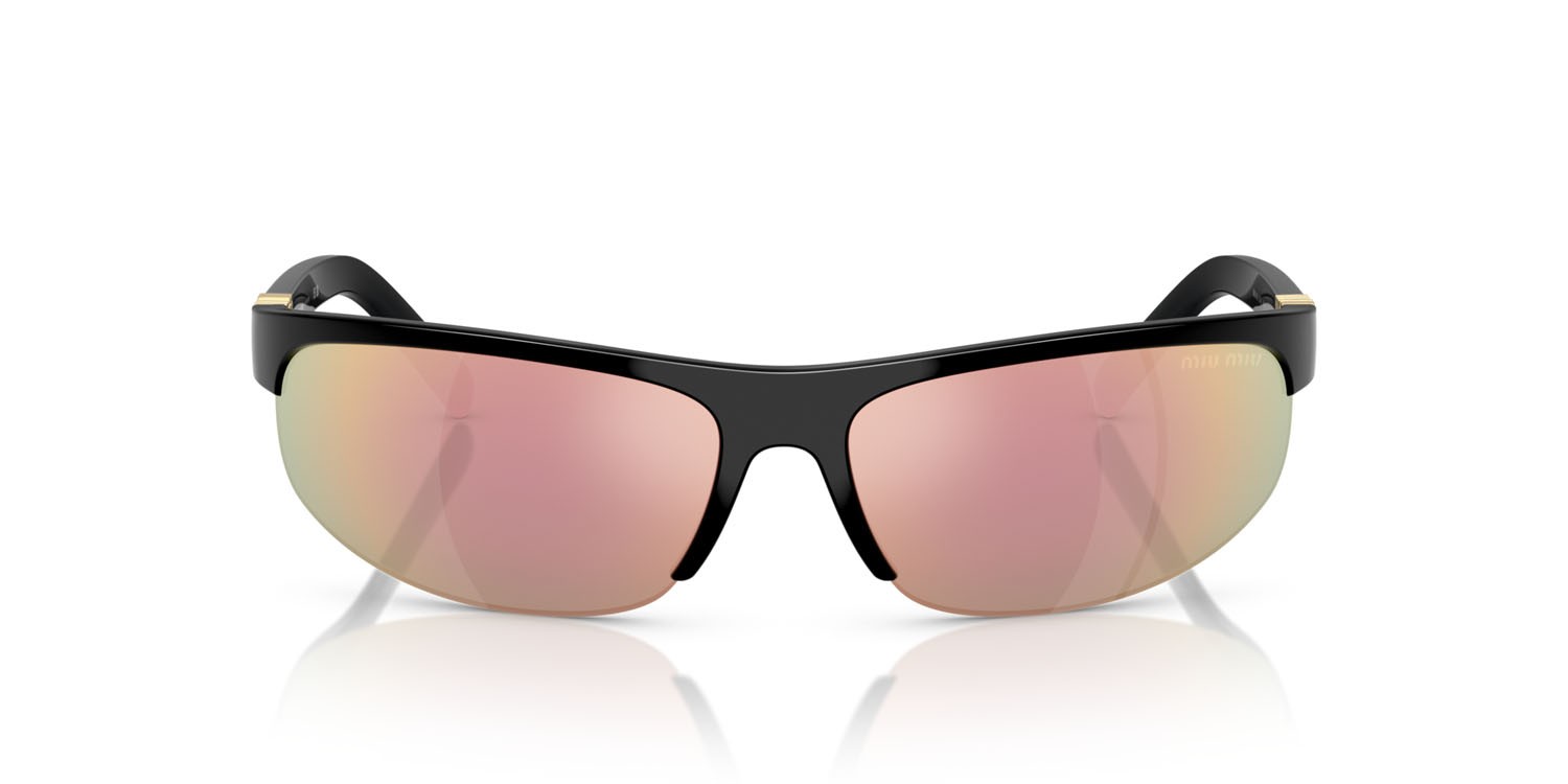 Occhiali da sole Miu Miu MU A02S (1AB90J) colore nero forma ovale lenti dark grey mirror pink