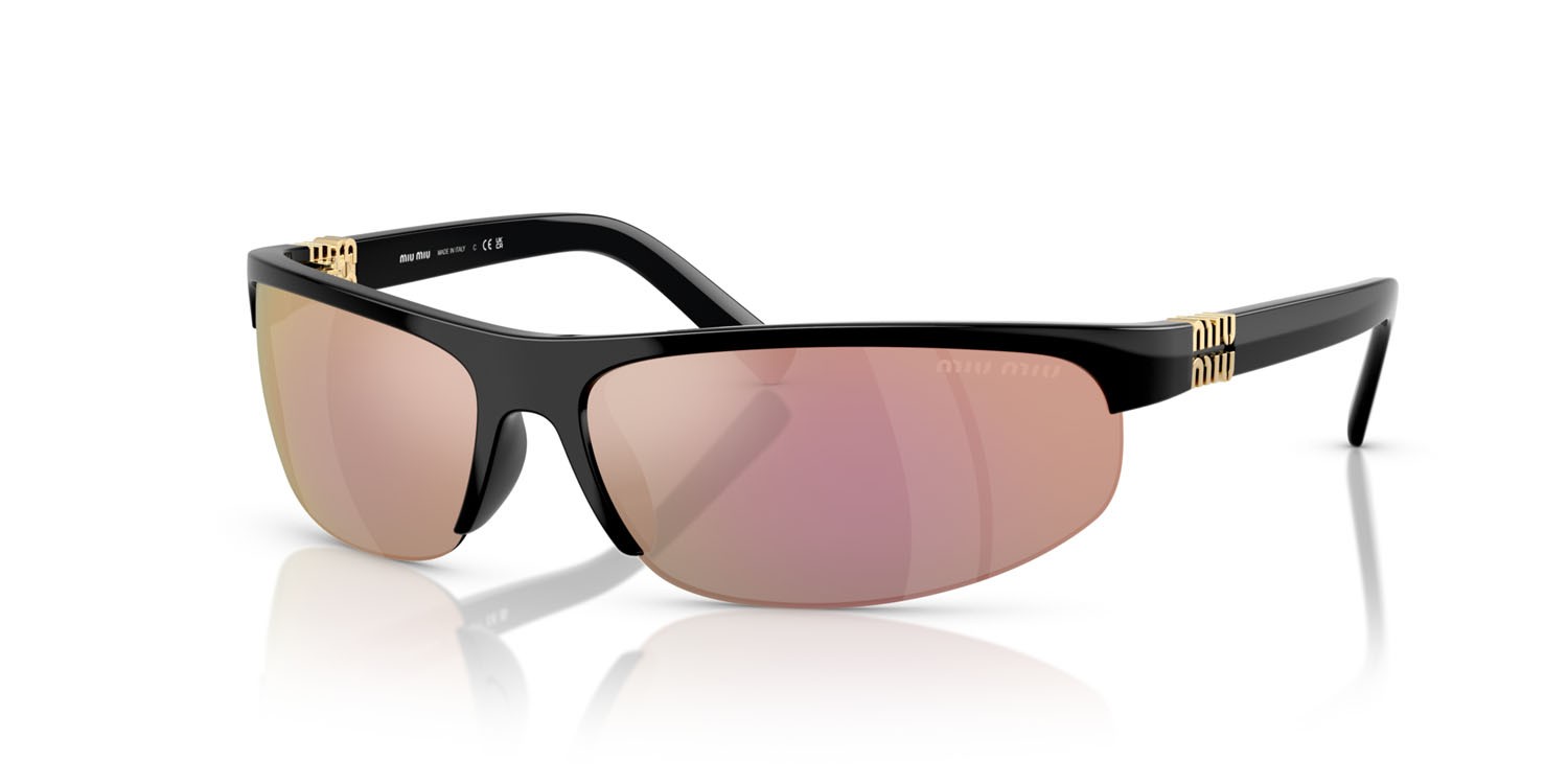 Occhiali da sole Miu Miu MU A02S (1AB90J) colore nero forma ovale lenti dark grey mirror pink