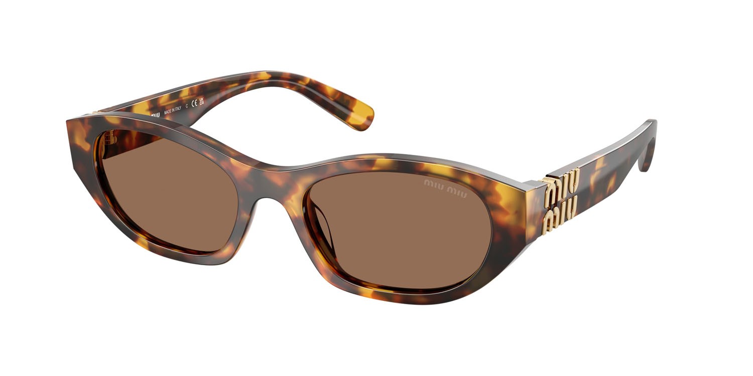 Occhiali da sole Miu Miu MU A03S (14L60M) colore havana miele forma irregolare lenti marrone scuro