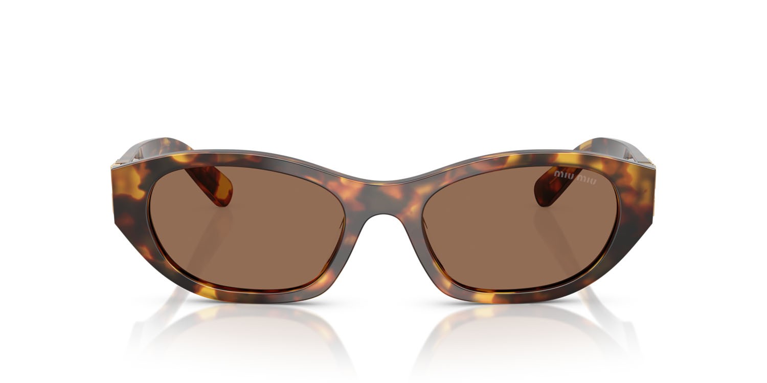 Occhiali da sole Miu Miu MU A03S (14L60M) colore havana miele forma irregolare lenti marrone scuro