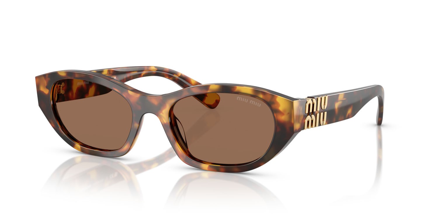 Occhiali da sole Miu Miu MU A03S (14L60M) colore havana miele forma irregolare lenti marrone scuro