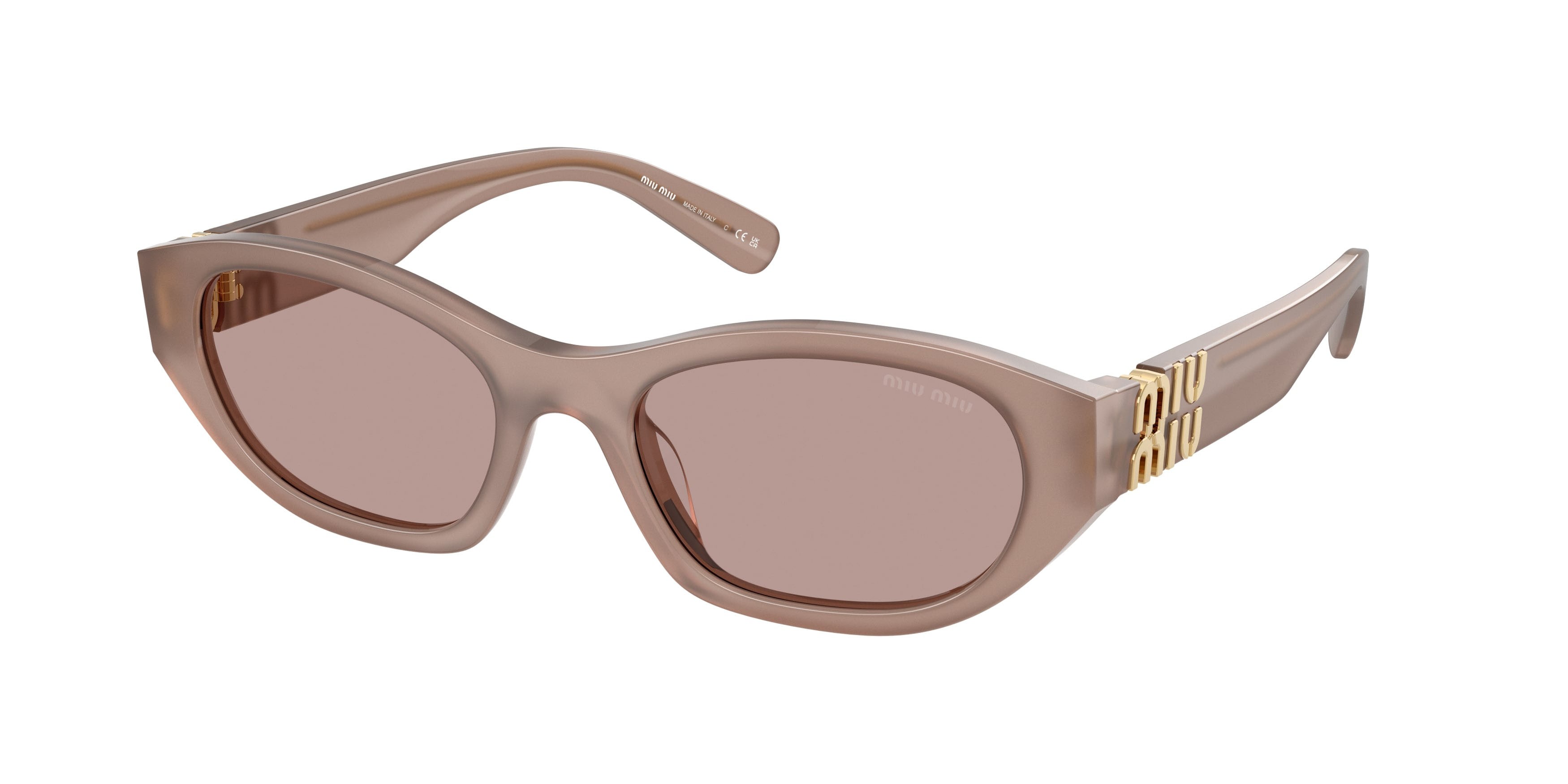 Occhiali da sole Miu Miu MU A03S (28L20I) colore grigio forma irregolare lenti viola chiaro/marrone
