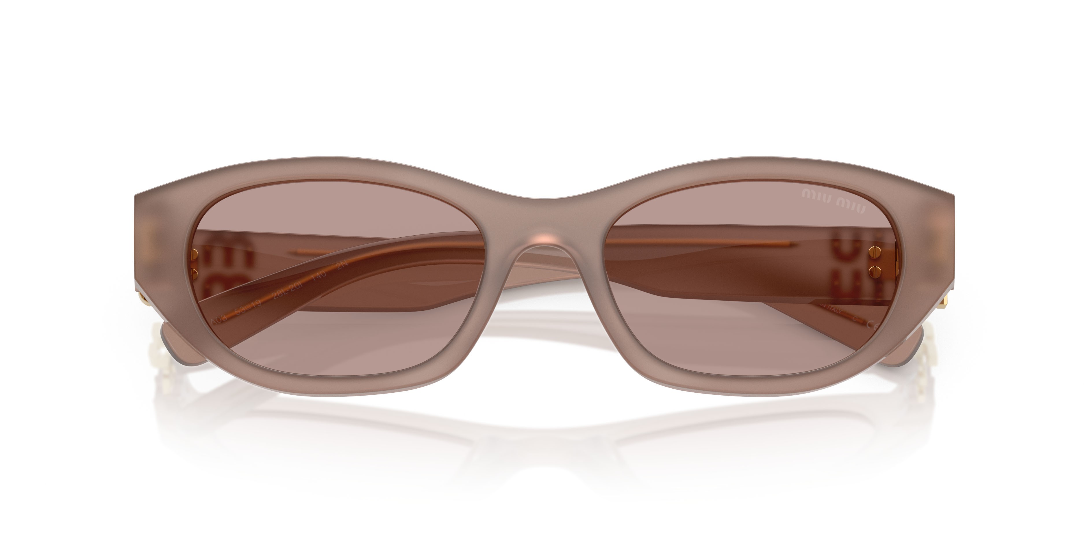 Occhiali da sole Miu Miu MU A03S (28L20I) colore grigio forma irregolare lenti viola chiaro/marrone