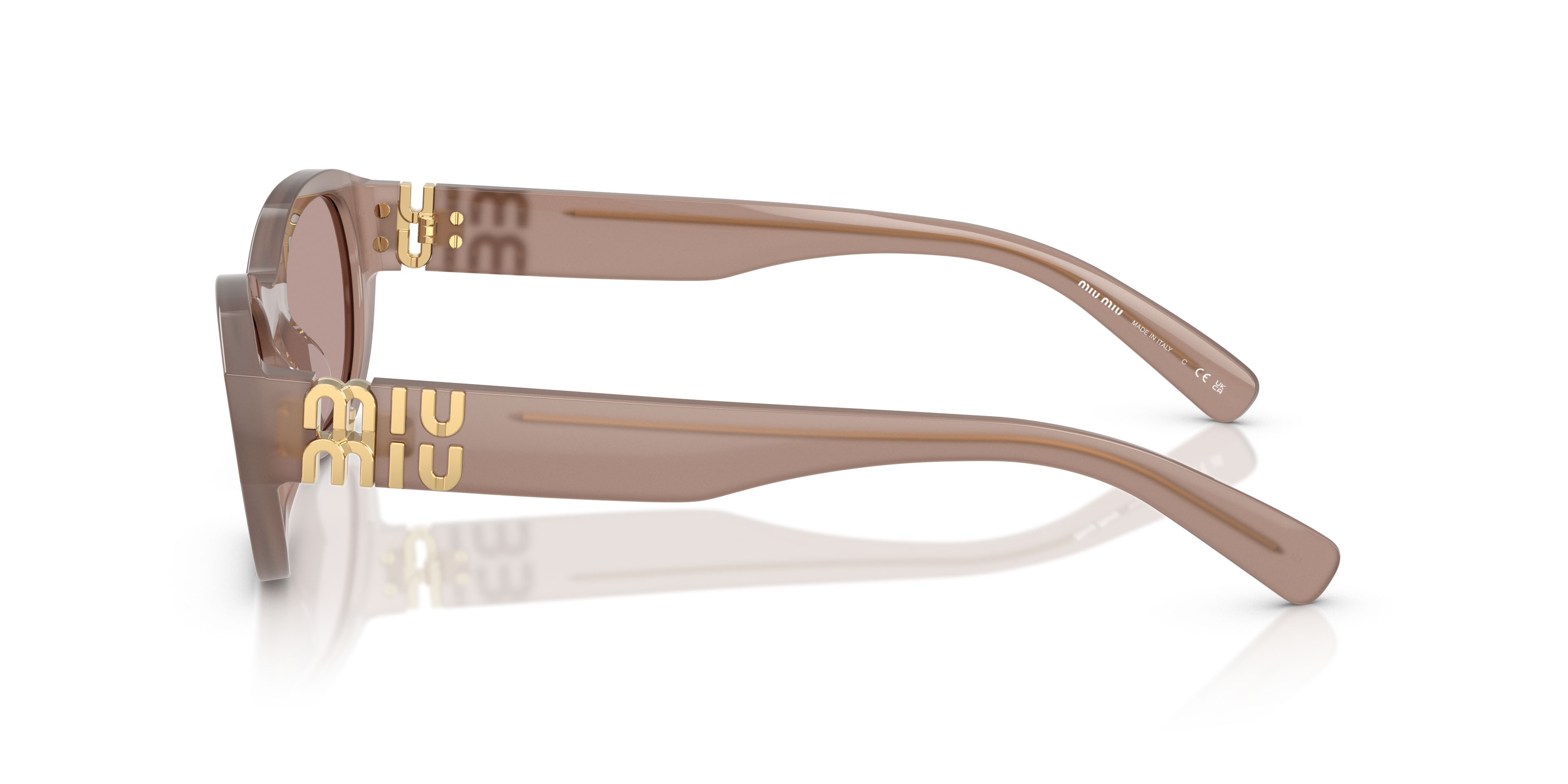 Occhiali da sole Miu Miu MU A03S (28L20I) colore grigio forma irregolare lenti viola chiaro/marrone