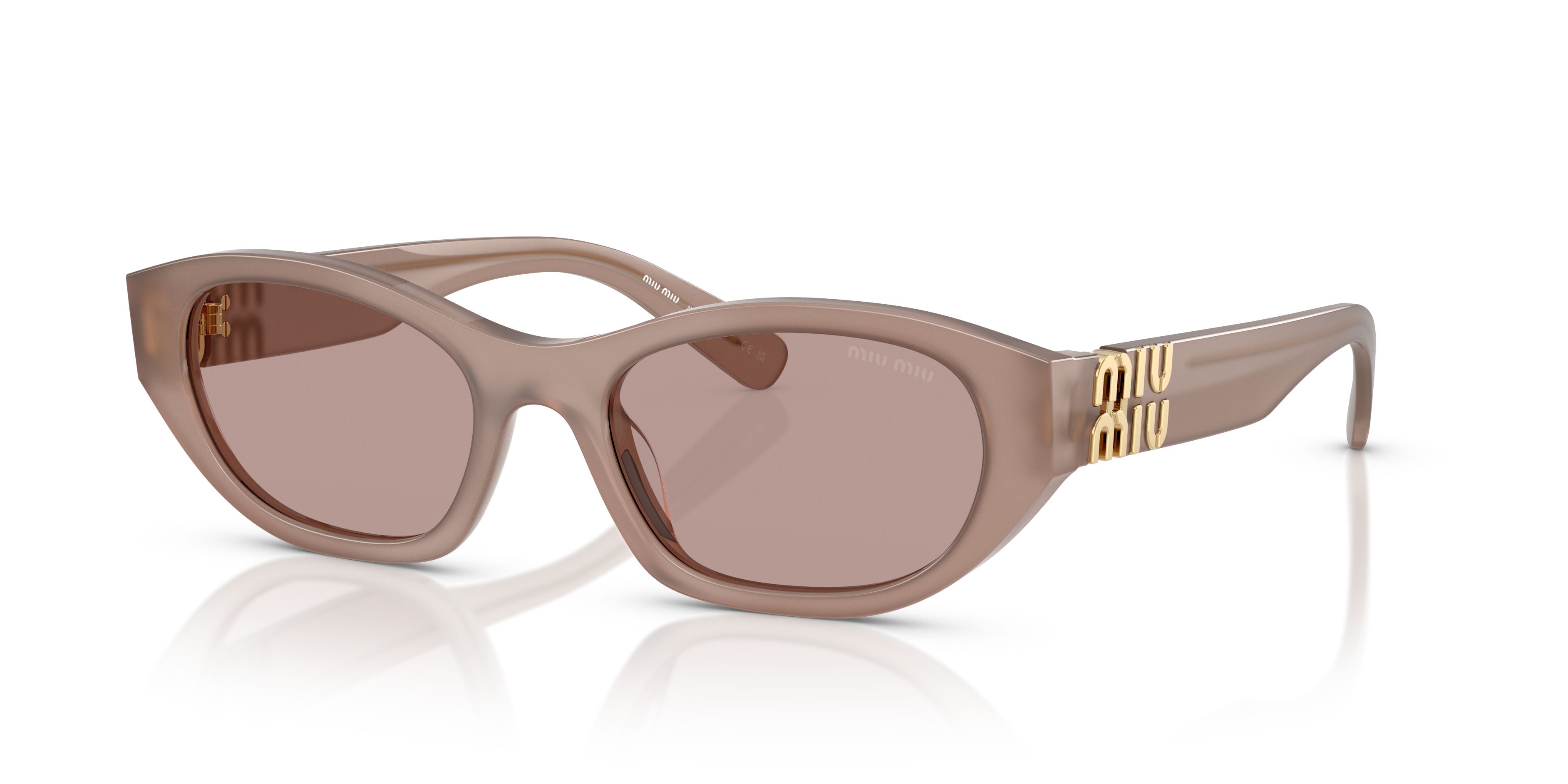 Occhiali da sole Miu Miu MU A03S (28L20I) colore grigio forma irregolare lenti viola chiaro/marrone