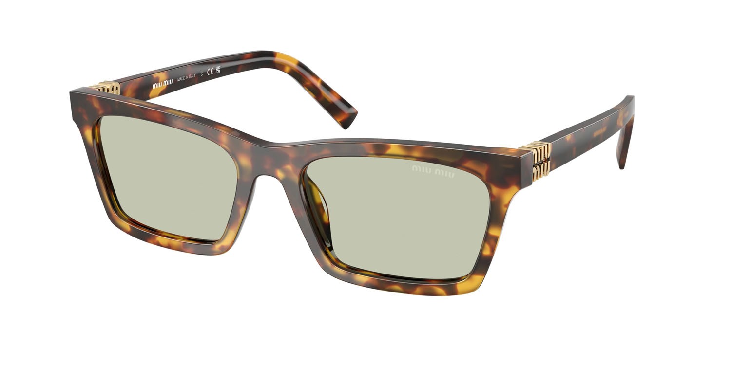 Occhiali da sole Miu Miu MU A05S (14L50O) colore havana miele forma rettangolare lenti verde chiaro