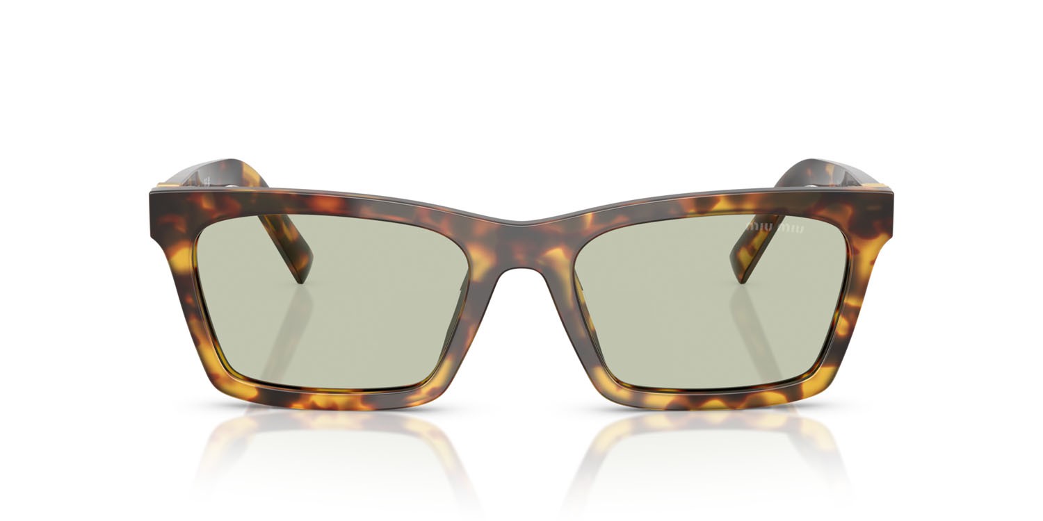 Occhiali da sole Miu Miu MU A05S (14L50O) colore havana miele forma rettangolare lenti verde chiaro