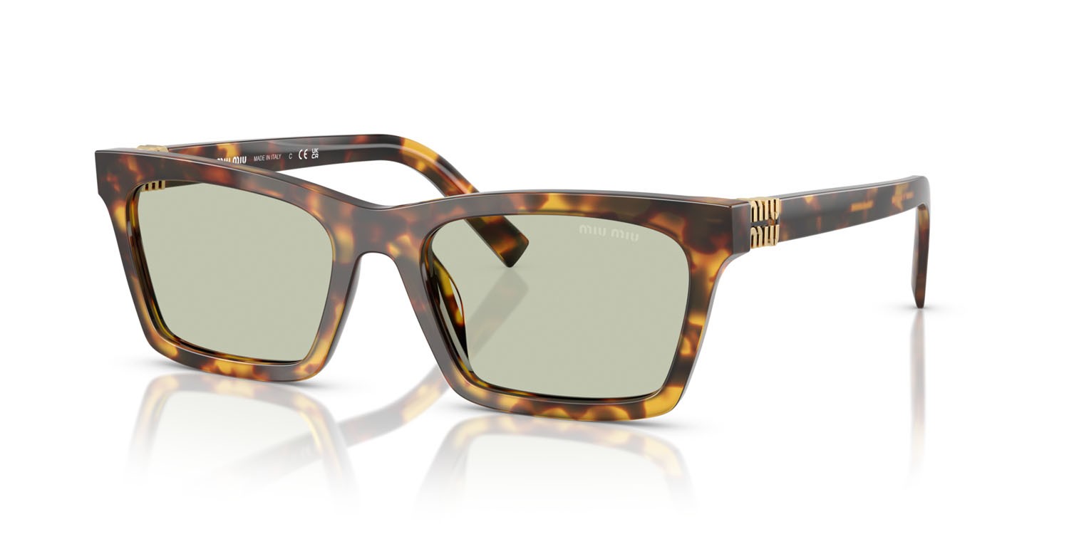 Occhiali da sole Miu Miu MU A05S (14L50O) colore havana miele forma rettangolare lenti verde chiaro