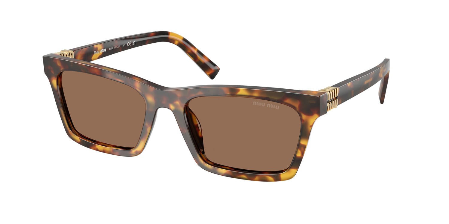 Occhiali da sole Miu Miu MU A05S (14L60M) colore havana miele forma rettangolare lenti marrone scuro