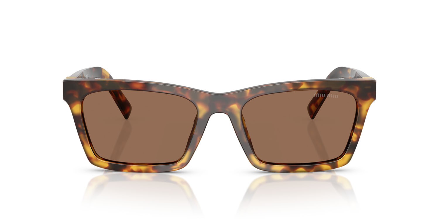 Occhiali da sole Miu Miu MU A05S (14L60M) colore havana miele forma rettangolare lenti marrone scuro