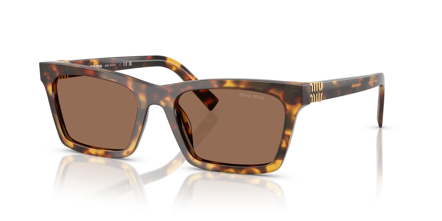Occhiali da sole Miu Miu MU A05S (14L60M) colore havana miele forma rettangolare lenti marrone scuro
