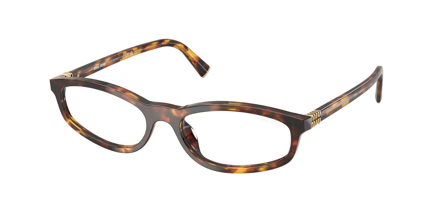 Occhiali da sole Miu Miu MU A06S (14L08N) colore havana miele forma irregolare lenti trasparente con filtro anti luce blu