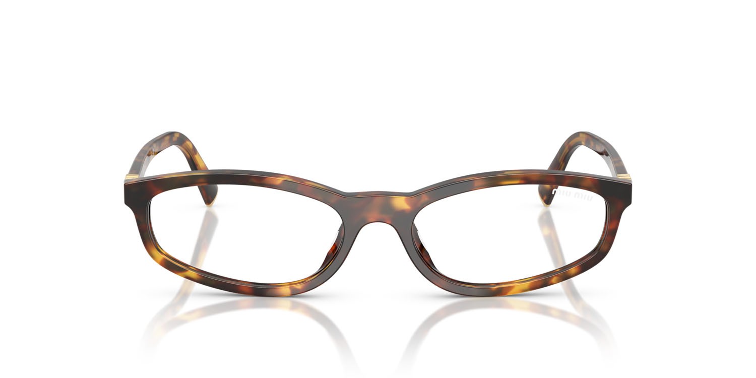 Occhiali da sole Miu Miu MU A06S (14L08N) colore havana miele forma irregolare lenti trasparente con filtro anti luce blu