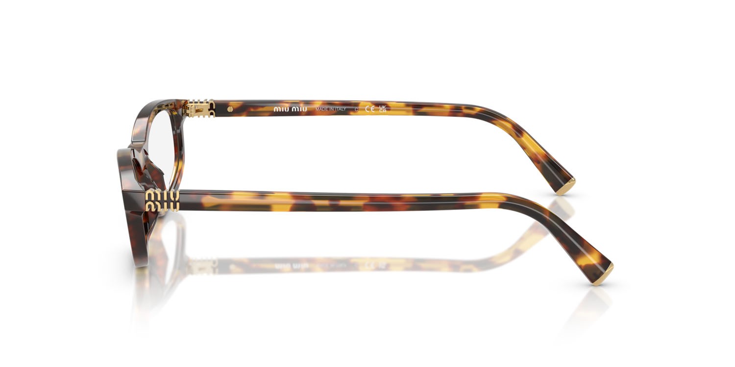 Occhiali da sole Miu Miu MU A06S (14L08N) colore havana miele forma irregolare lenti trasparente con filtro anti luce blu
