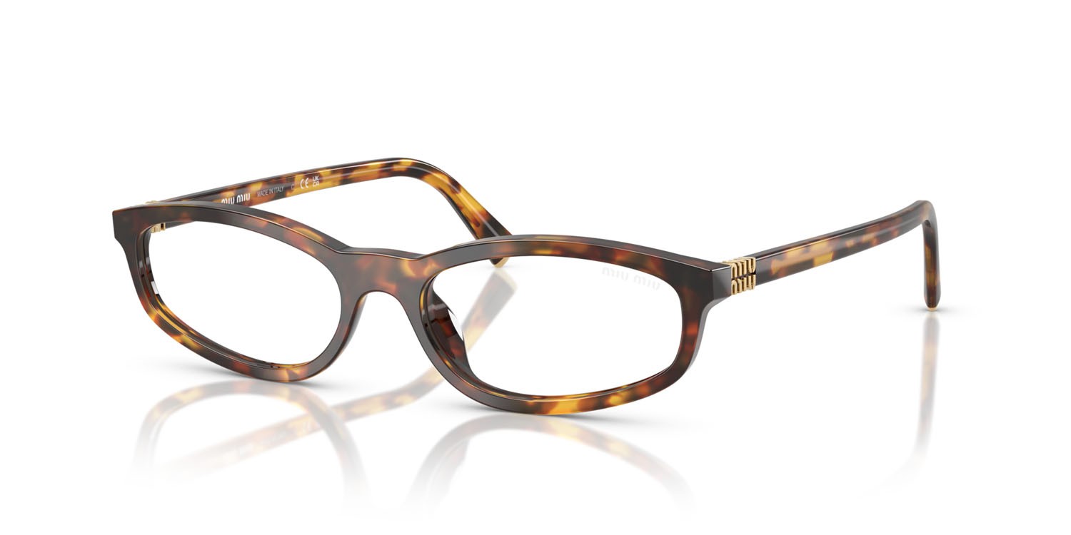 Occhiali da sole Miu Miu MU A06S (14L08N) colore havana miele forma irregolare lenti trasparente con filtro anti luce blu
