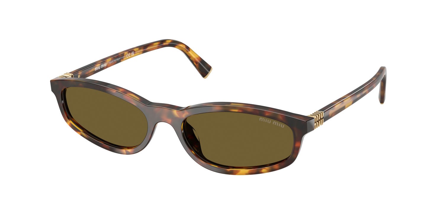 Occhiali da sole Miu Miu MU A06S (14L09Z) colore havana miele forma irregolare lenti marrone scuro