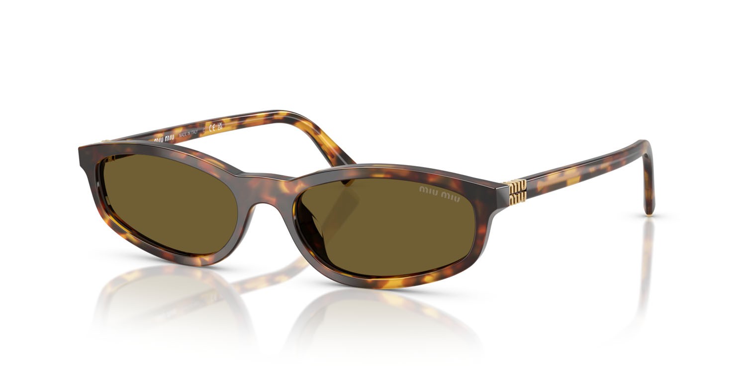 Occhiali da sole Miu Miu MU A06S (14L09Z) colore havana miele forma irregolare lenti marrone scuro