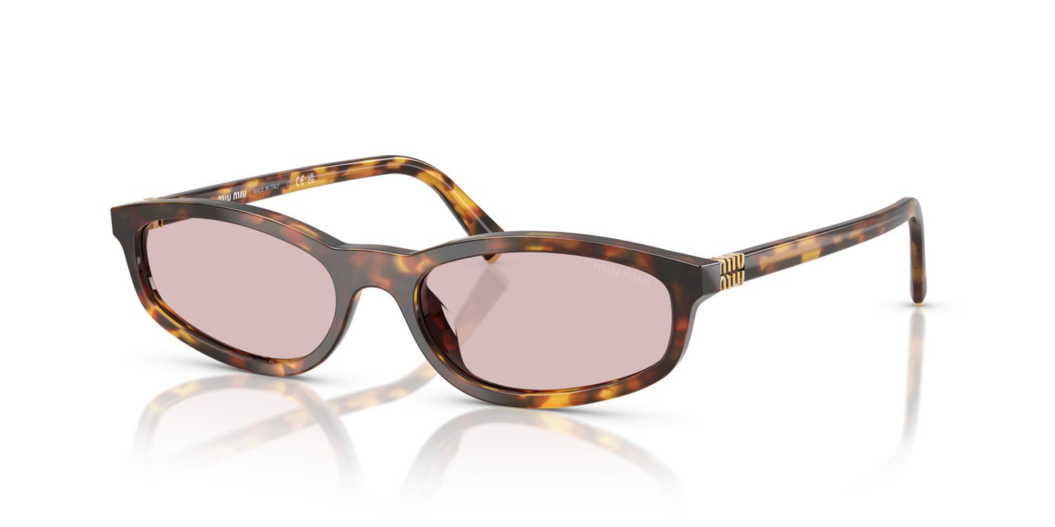 Occhiali da sole Miu Miu MU A06S (14L4I0) colore havana miele forma irregolare lenti rosa