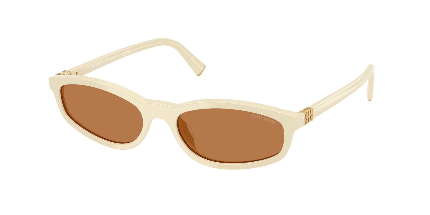 Occhiali da sole Miu Miu MU A06S (21D90Q) colore bianco latte forma irregolare lenti marrone