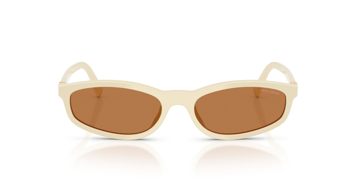 Occhiali da sole Miu Miu MU A06S (21D90Q) colore bianco latte forma irregolare lenti marrone