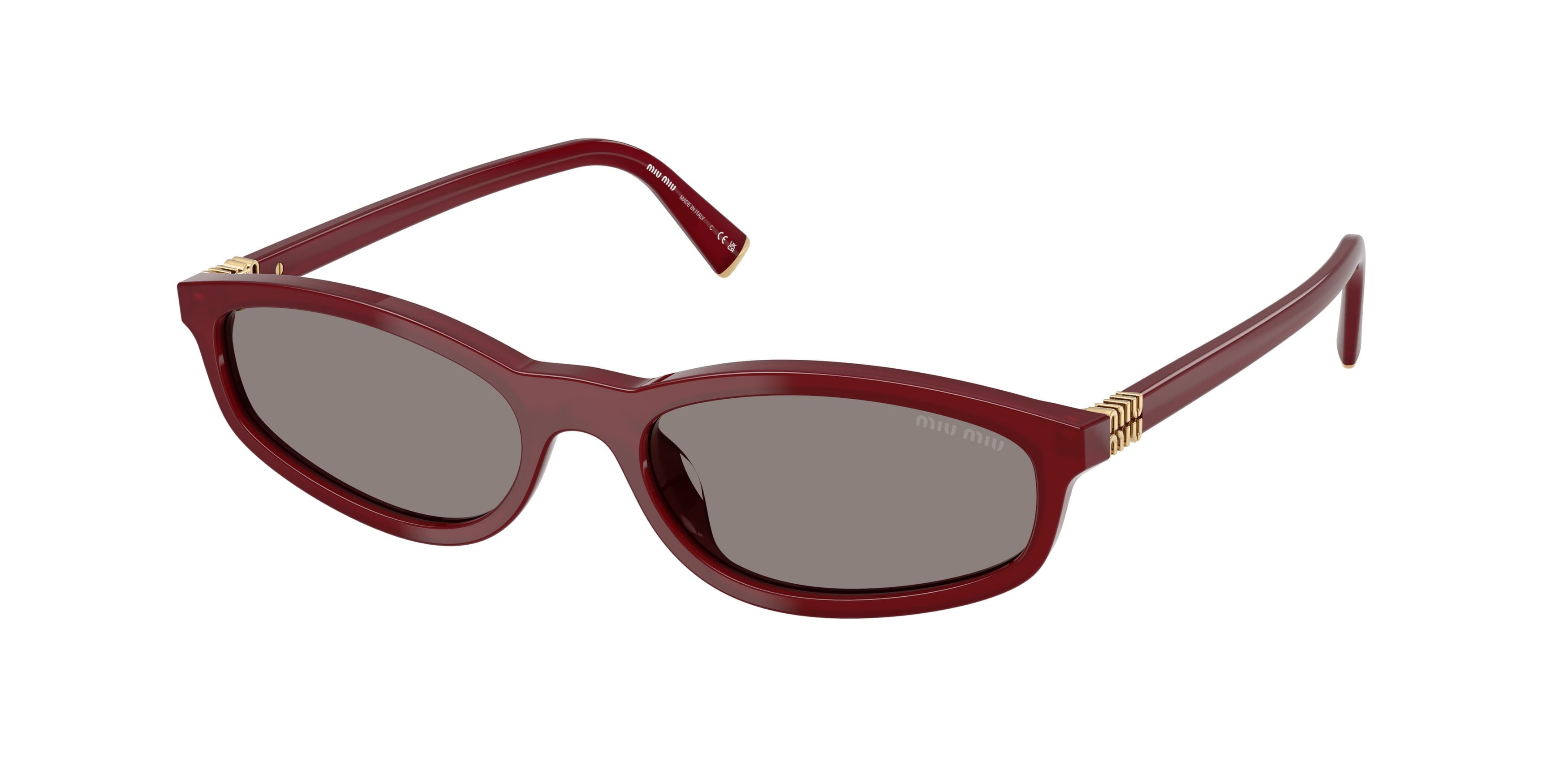 Occhiali da sole Miu Miu MU A06S (21I80Q) colore bordeaux opalescente forma irregolare lenti grigio scuro