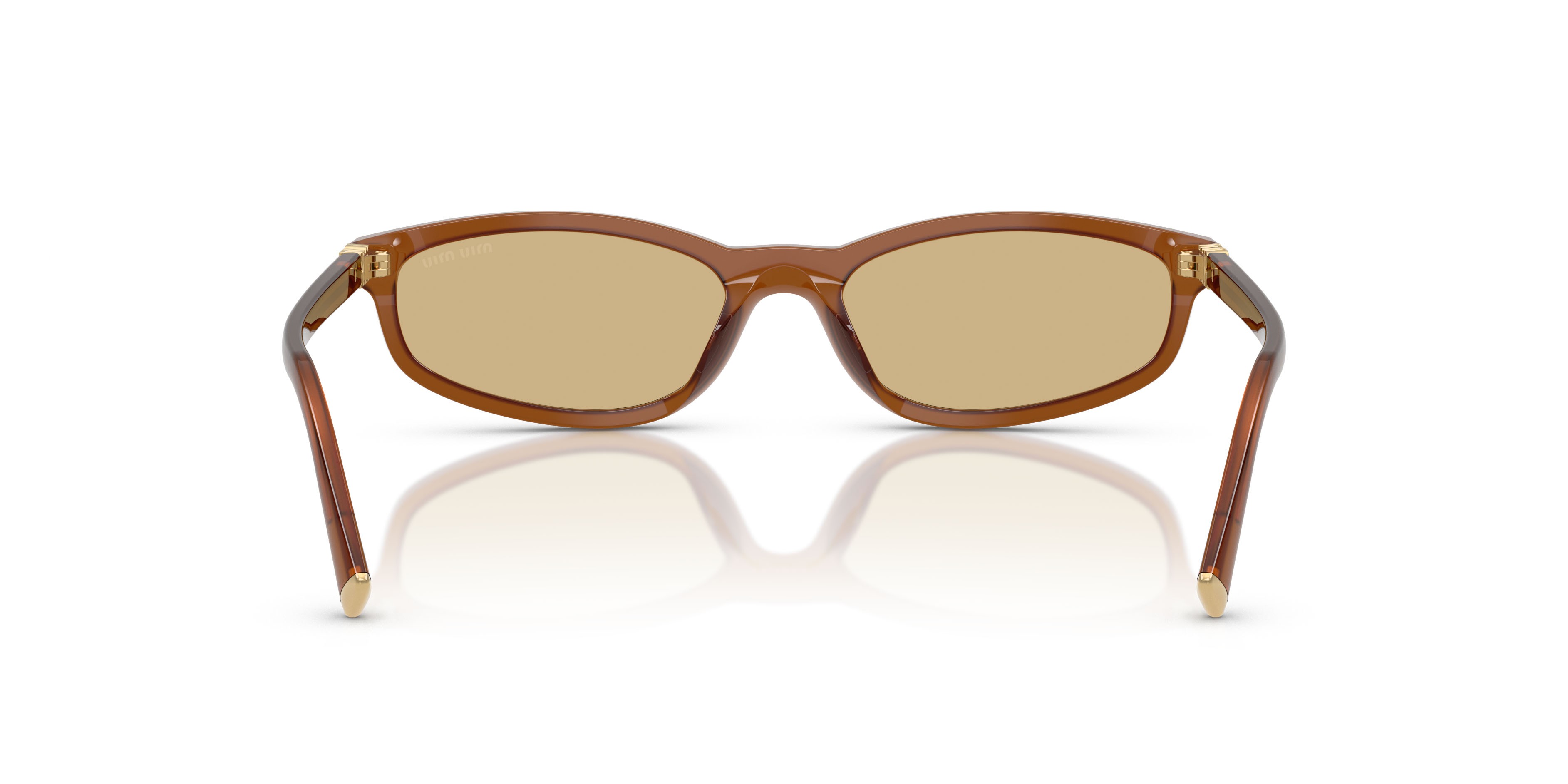 Occhiali da sole Miu Miu MU A06S (22I10R) colore ambra opalino forma irregolare lenti giallo