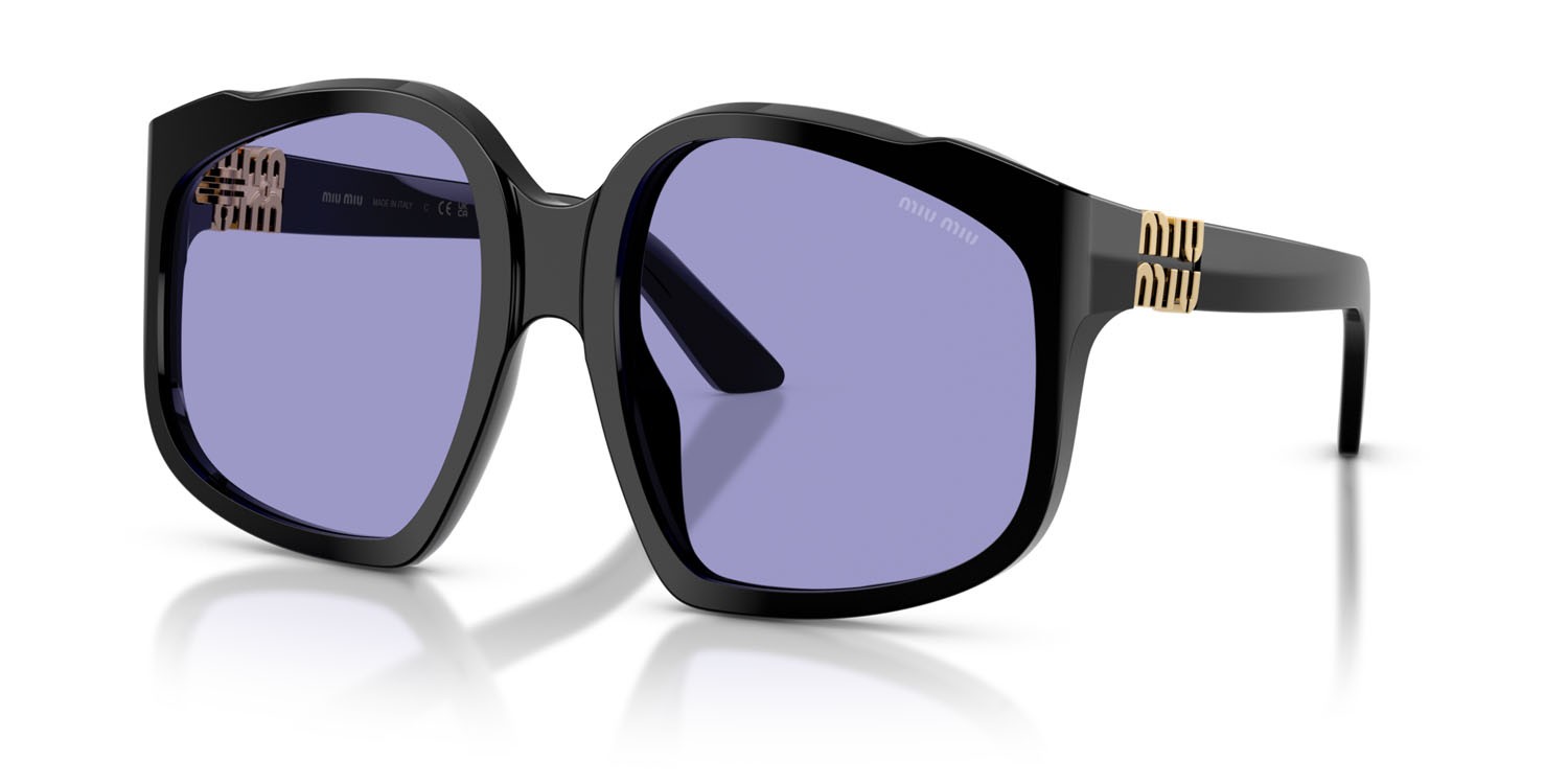 Occhiali da sole Miu Miu MU A07S (16K01O) colore nero forma irregolare lenti viola