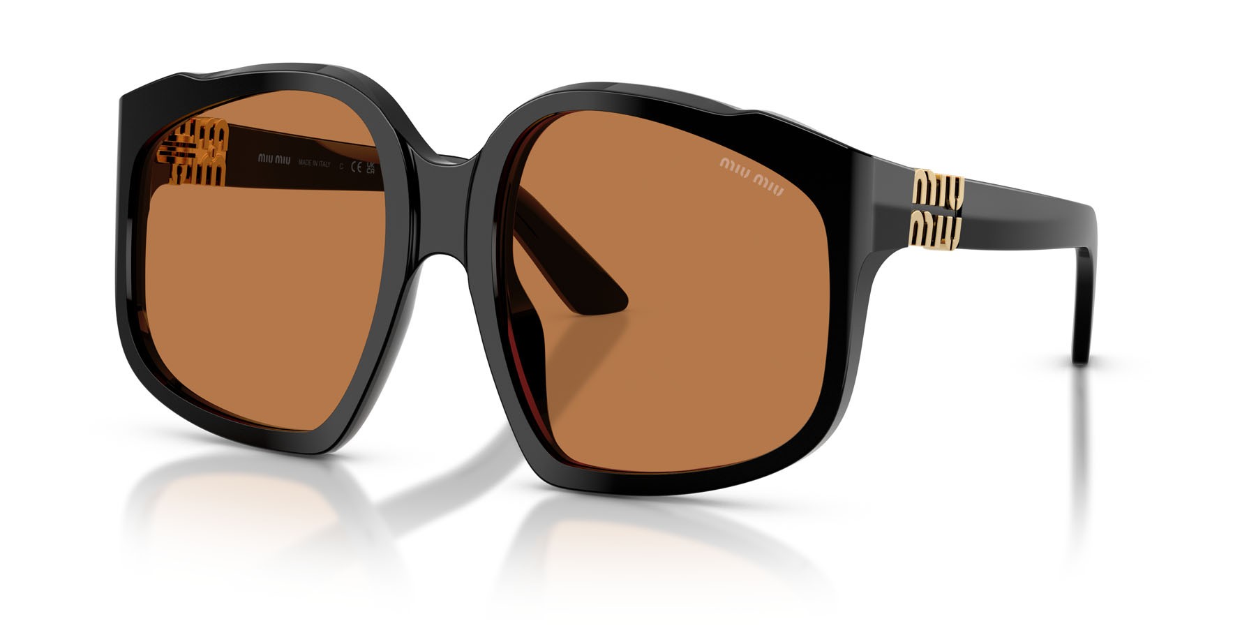 Occhiali da sole Miu Miu MU A07S (16K90Q) colore nero forma irregolare lenti marrone