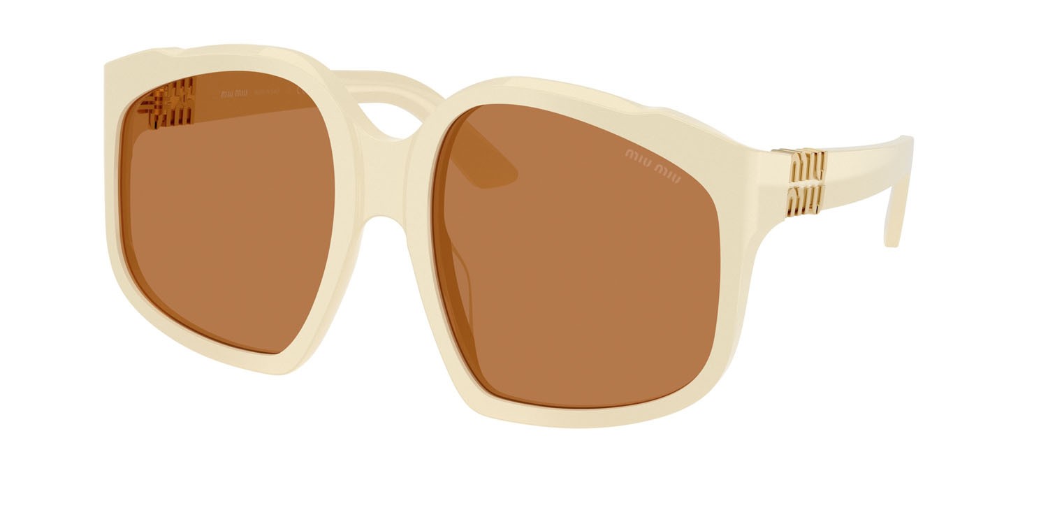 Occhiali da sole Miu Miu MU A07S (21D90Q) colore white milk forma irregolare lenti marrone