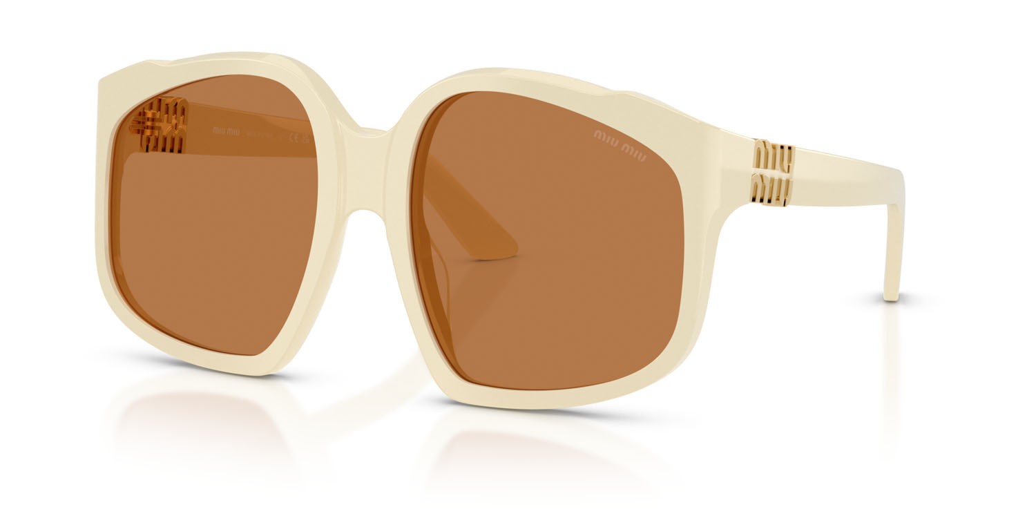 Occhiali da sole Miu Miu MU A07S (21D90Q) colore white milk forma irregolare lenti marrone