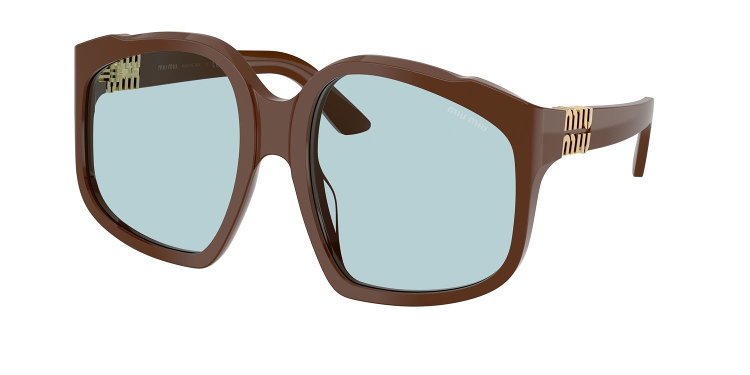 Occhiali da sole Miu Miu MU A07S (24D20R) colore cioccolato forma irregolare lenti azzurro