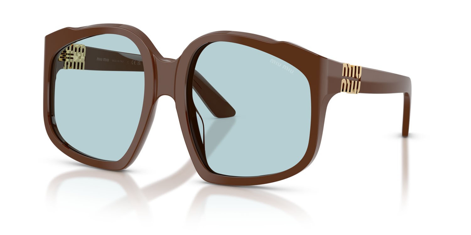 Occhiali da sole Miu Miu MU A07S (24D20R) colore cioccolato forma irregolare lenti azzurro