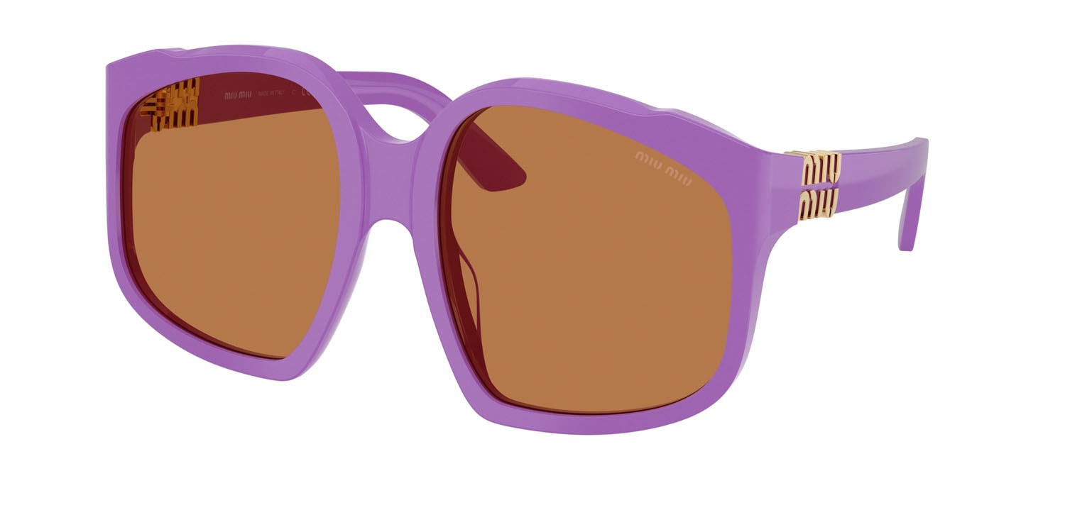 Occhiali da sole Miu Miu MU A07S (25D90Q) colore viola forma irregolare lenti marrone