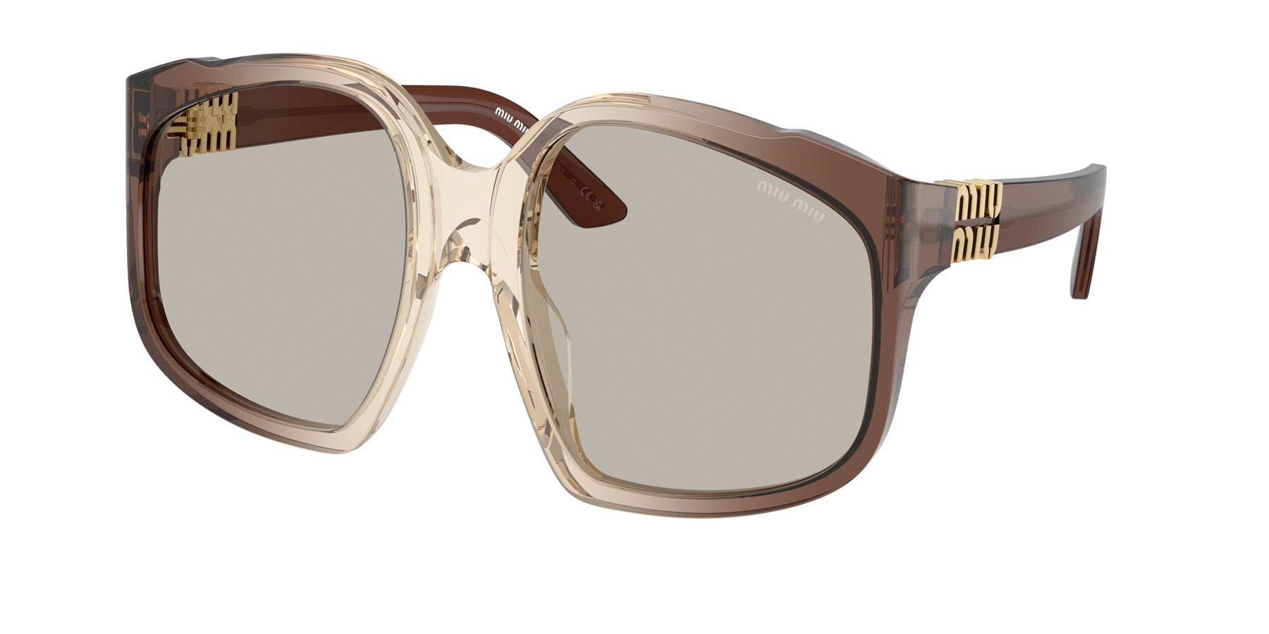 Sunglasses Miu Miu MU A07S (25G40U) color marrone sfumato shape irregular lenses marrone chiaro